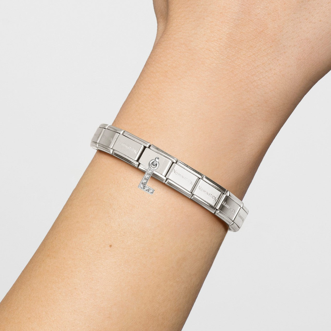 Classic LETTERS CZ Charm | Stainless-steel | Silver | L