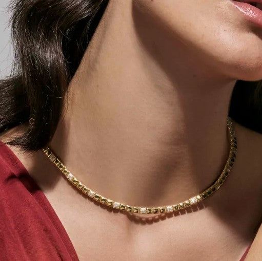 Enigmatic Shine necklace, gold with CZ pavé