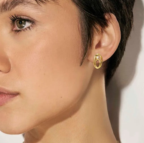 My Rebel Art earrings, Oval with white stone