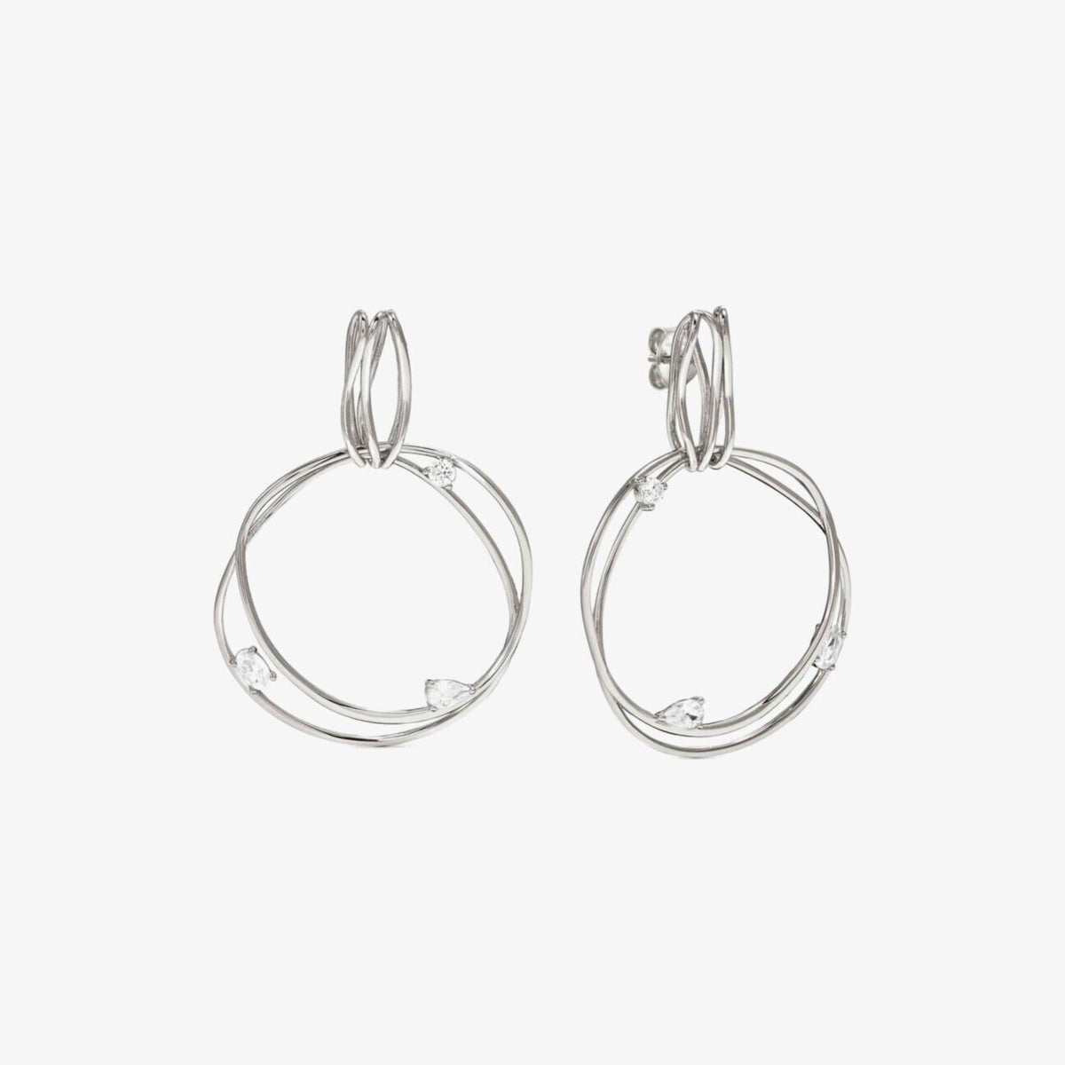 My Rebel Art Silver Double Big Circle Cubic Zirconia Earrings
