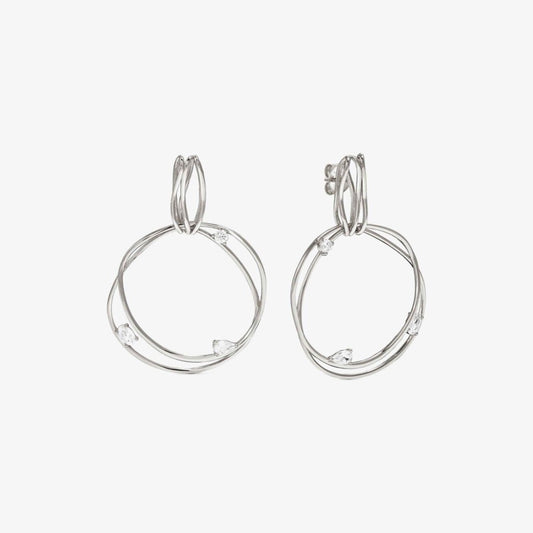 My Rebel Art Silver Double Big Circle Cubic Zirconia Earrings