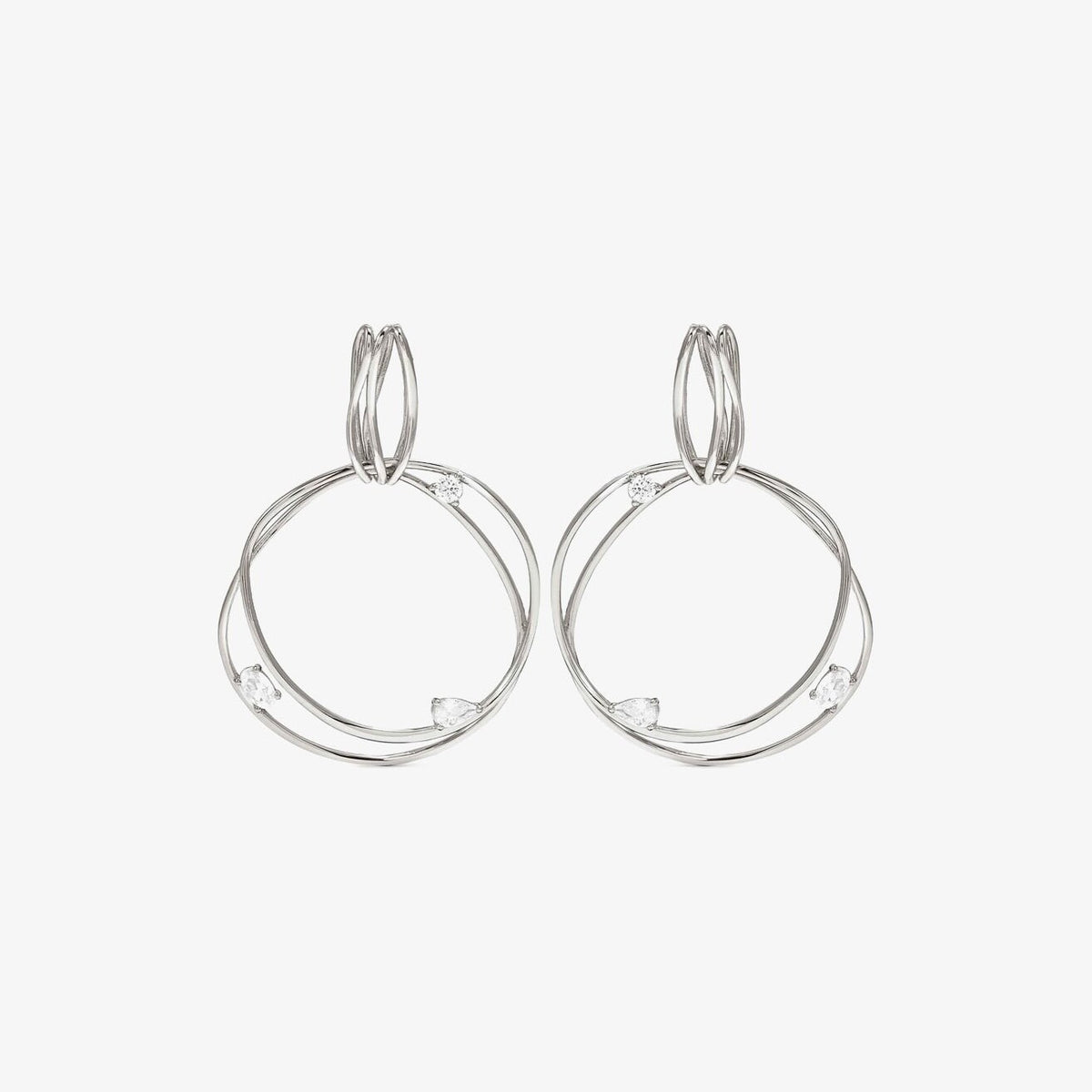 My Rebel Art Silver Double Big Circle Cubic Zirconia Earrings
