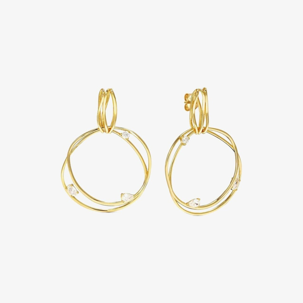 My Rebel Art Gold Plated Double Big Circle Cubic Zirconia Earrings