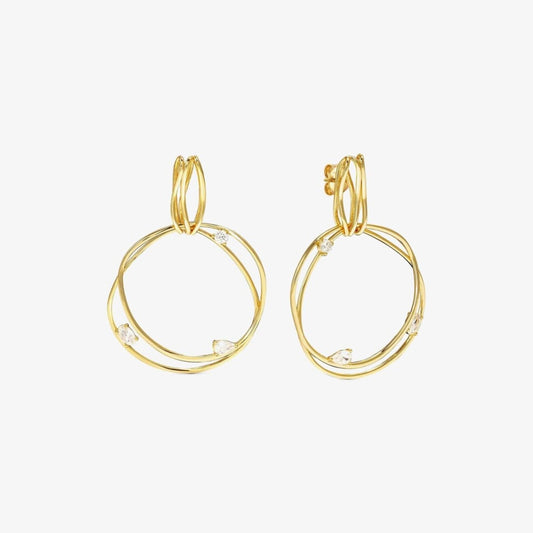 My Rebel Art Gold Plated Double Big Circle Cubic Zirconia Earrings