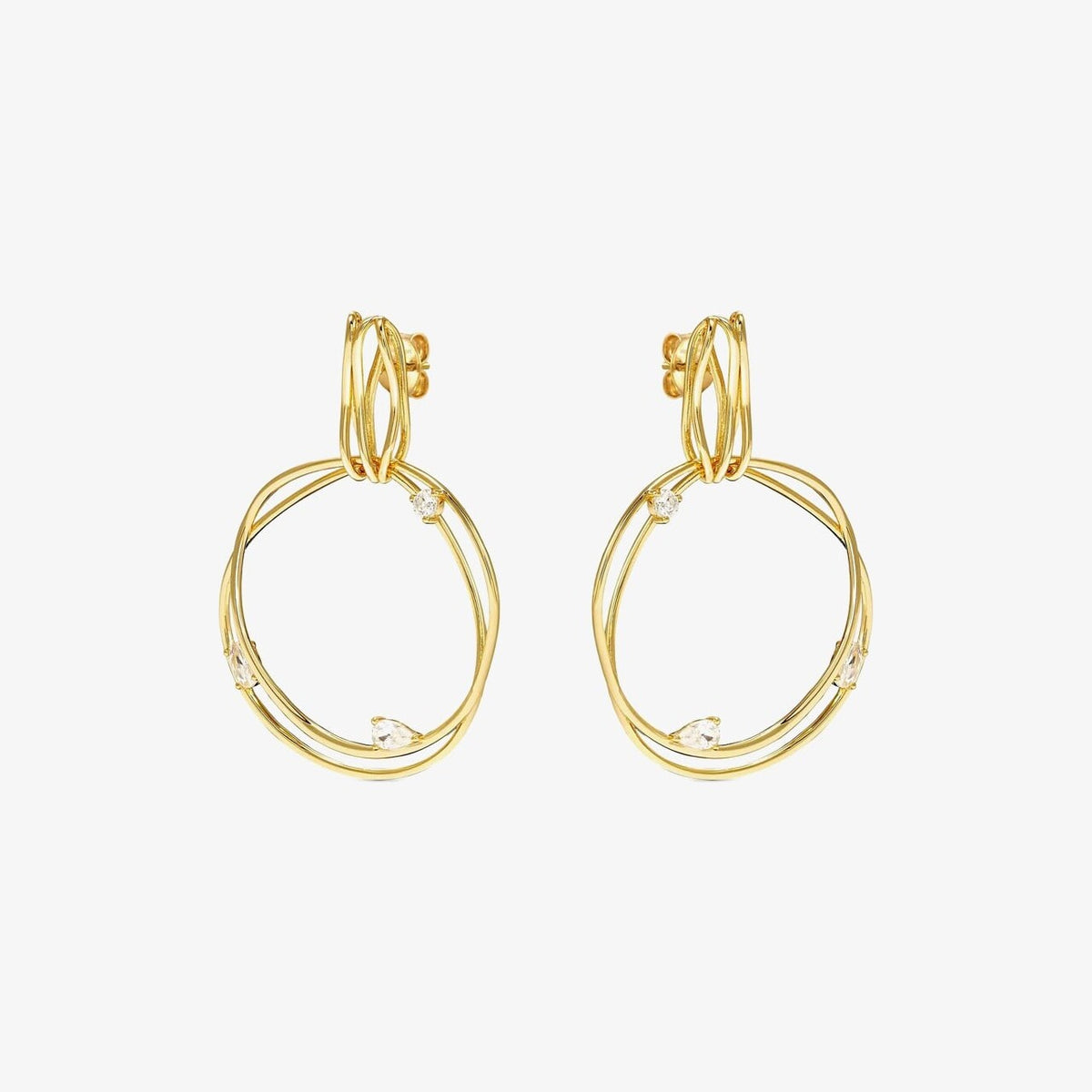 My Rebel Art Gold Plated Double Big Circle Cubic Zirconia Earrings