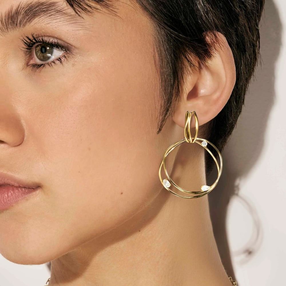 My Rebel Art Gold Plated Double Big Circle Cubic Zirconia Earrings