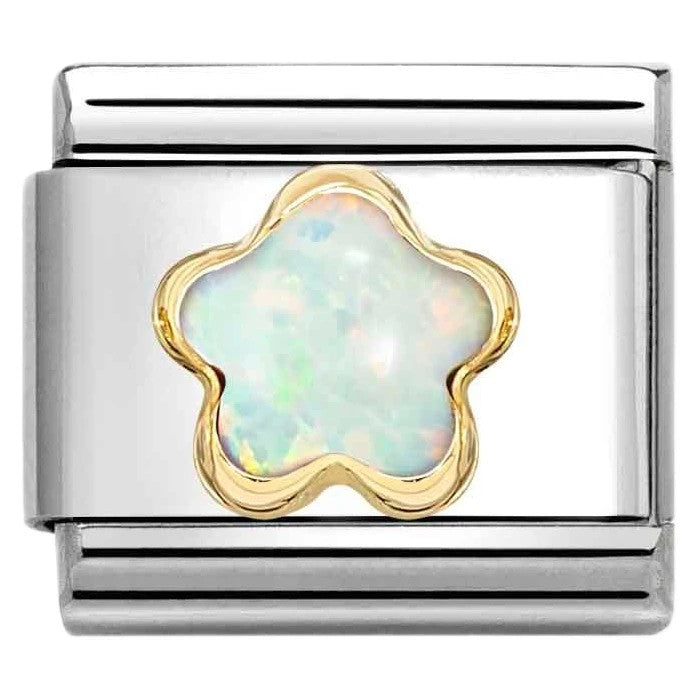 Classic Gold White Opal Flower Stone Charm