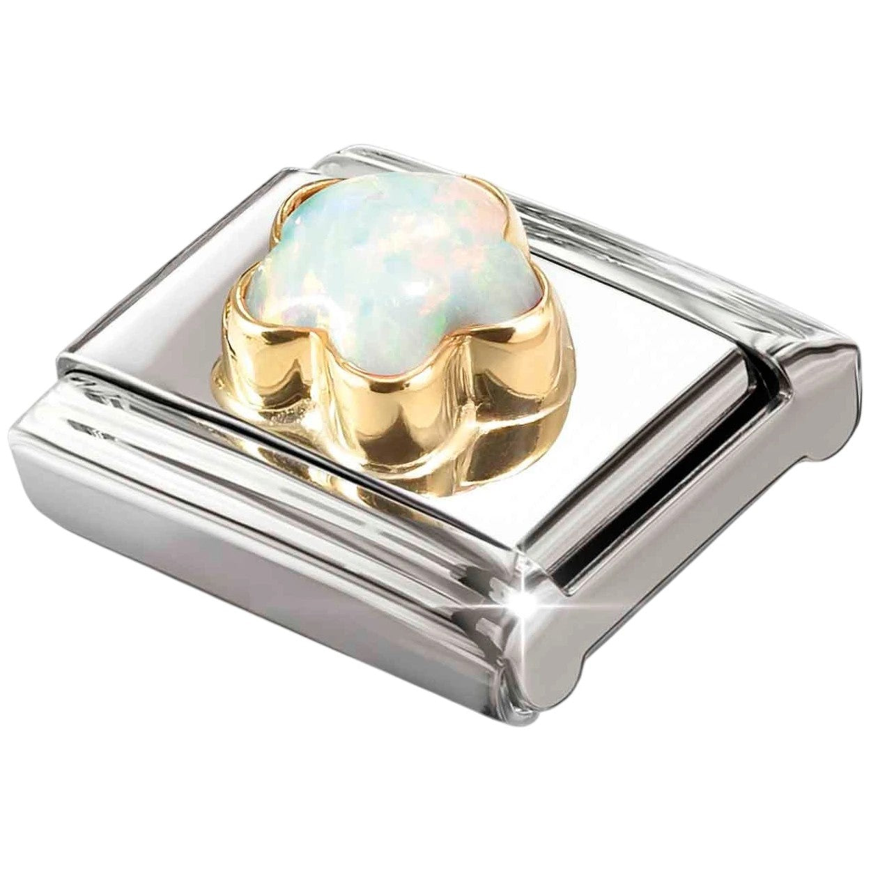 Classic Gold White Opal Flower Stone Charm