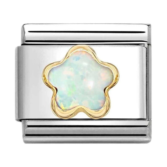 Classic Gold White Opal Flower Stone Charm