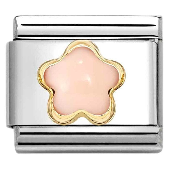 Classic Gold Pink Coral Flower Stone Charm