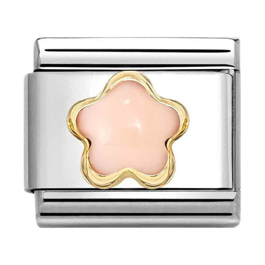 Classic Gold Pink Coral Flower Stone Charm