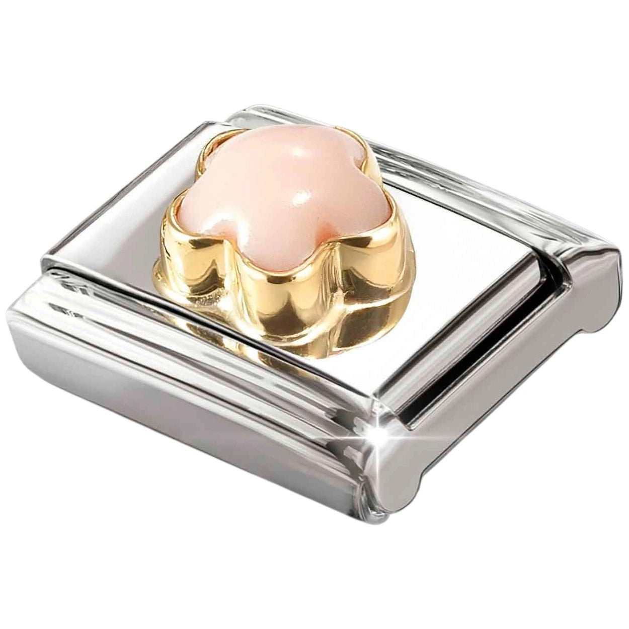 Classic Gold Pink Coral Flower Stone Charm