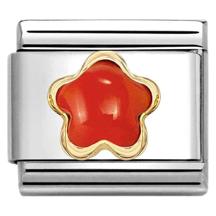 Classic Gold Red Coral Flower Stone Charm