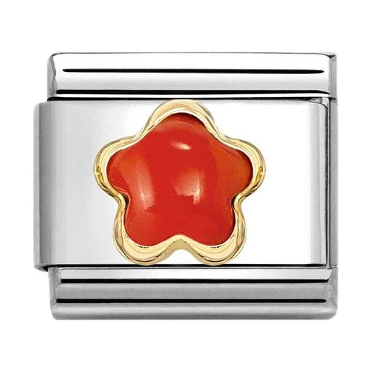 Classic Gold Red Coral Flower Stone Charm