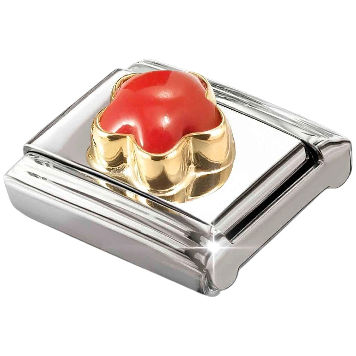 Classic Gold Red Coral Flower Stone Charm