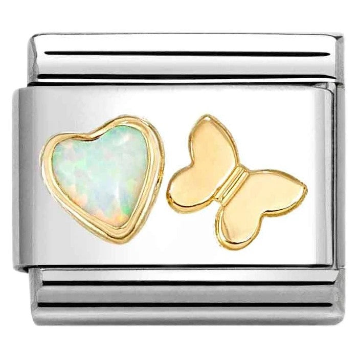Classic Gold White Opal Heart & Butterfly Charm