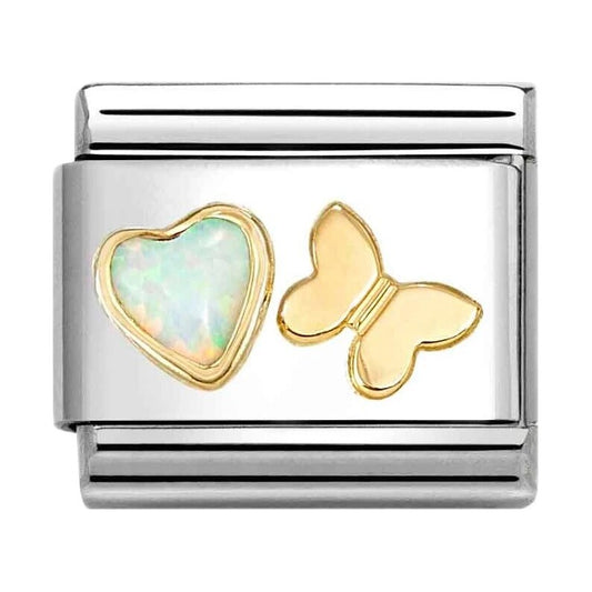 Classic Gold White Opal Heart & Butterfly Charm
