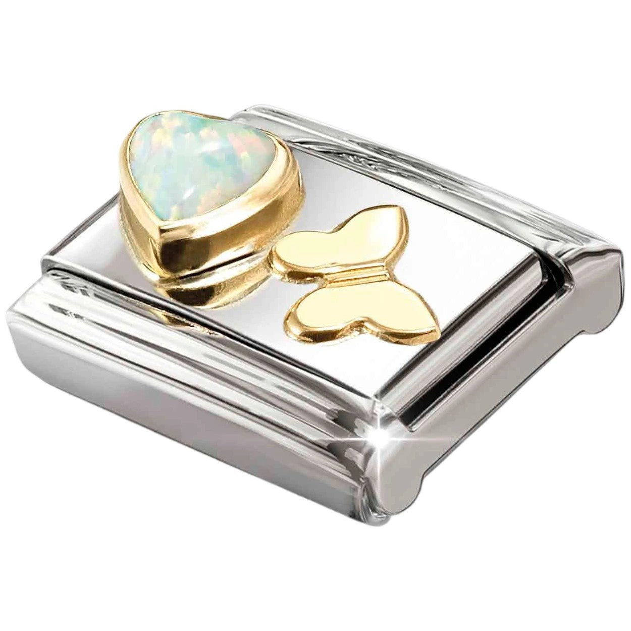 Classic Gold White Opal Heart & Butterfly Charm