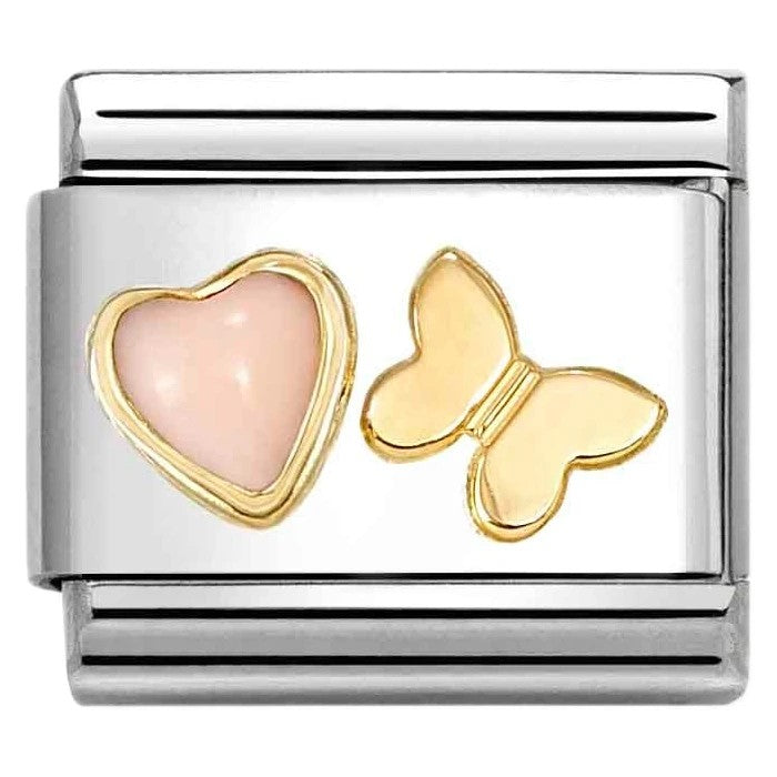 Classic Pink Coral Heart Gold Butterfly Charm