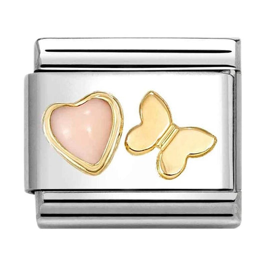 Classic Pink Coral Heart Gold Butterfly Charm