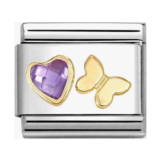 Classic Purple Cubic Zirconia Heart Gold Butterfly Charm