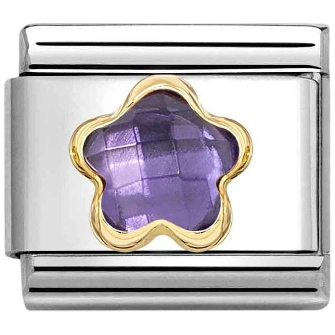 Classic Gold Purple CZ Faceted Flower Charm