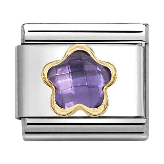 Classic Gold Purple CZ Faceted Flower Charm
