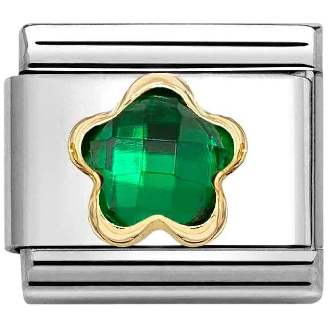 Classic Gold Green CZ Faceted Flower Charm