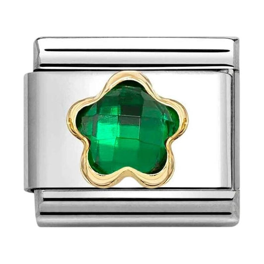 Classic Gold Green CZ Faceted Flower Charm