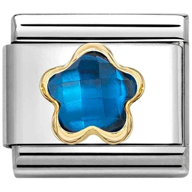 Classic Gold Blue CZ Faceted Flower Charm
