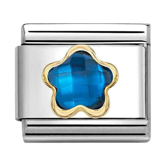 Classic Gold Blue CZ Faceted Flower Charm
