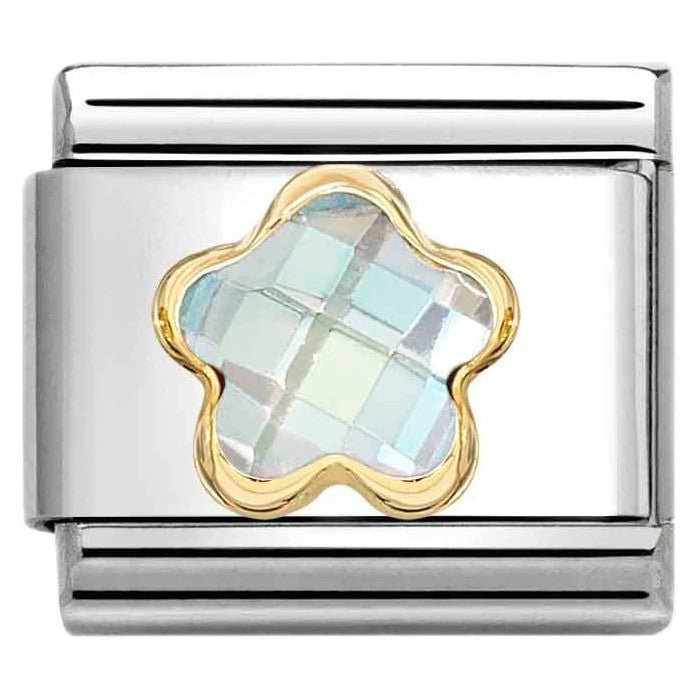 Classic Gold White CZ Faceted Flower Charm