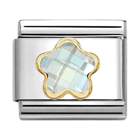Classic Gold White CZ Faceted Flower Charm