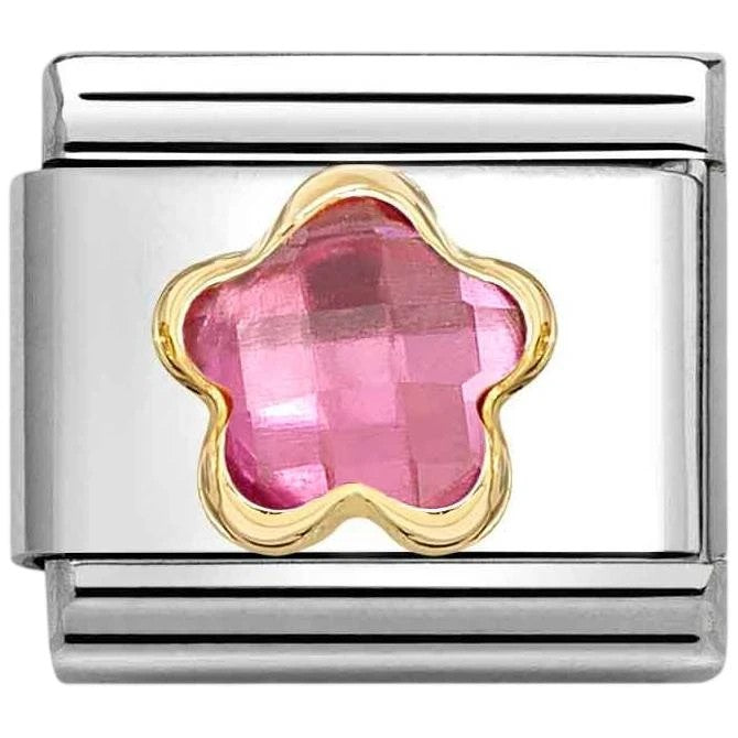Classic Gold Pink CZ Faceted Flower Charm