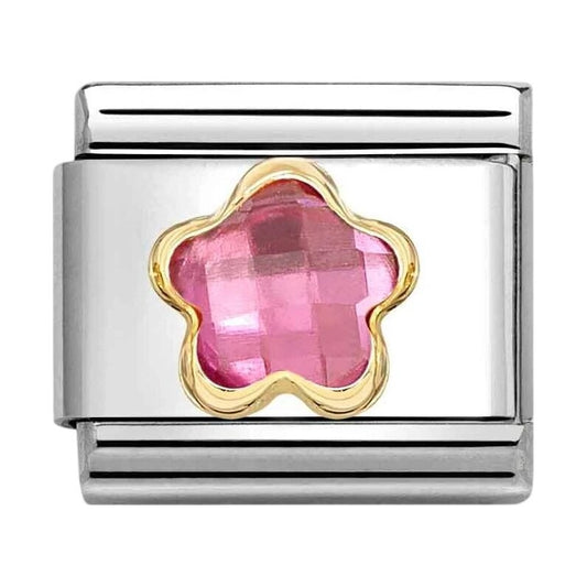 Classic Gold Pink CZ Faceted Flower Charm