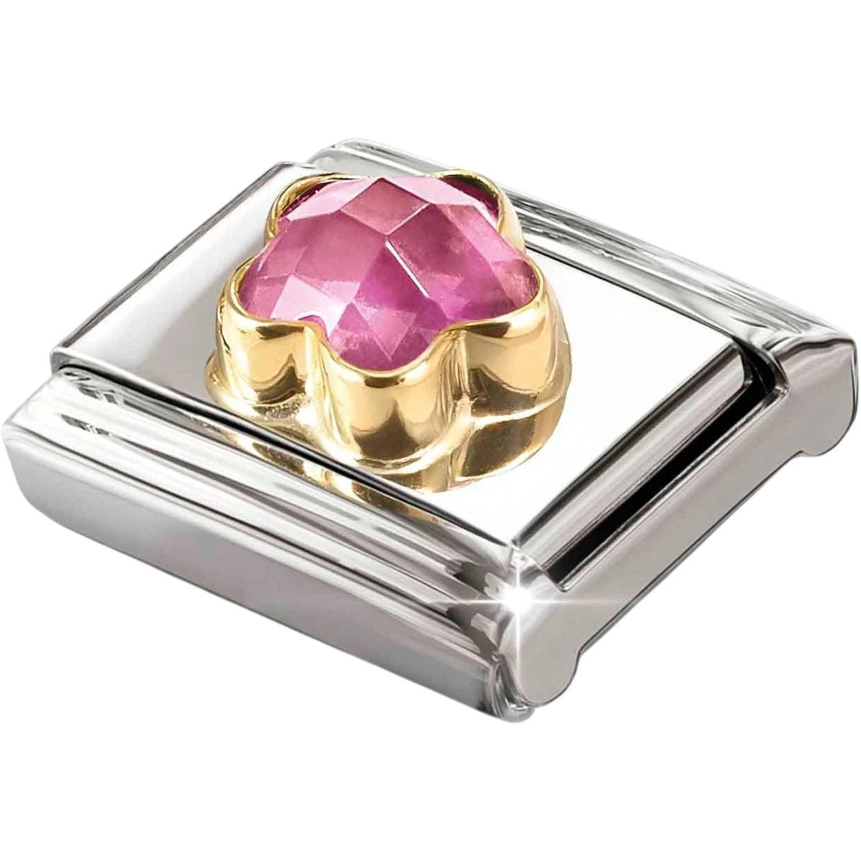 Classic Gold Pink CZ Faceted Flower Charm