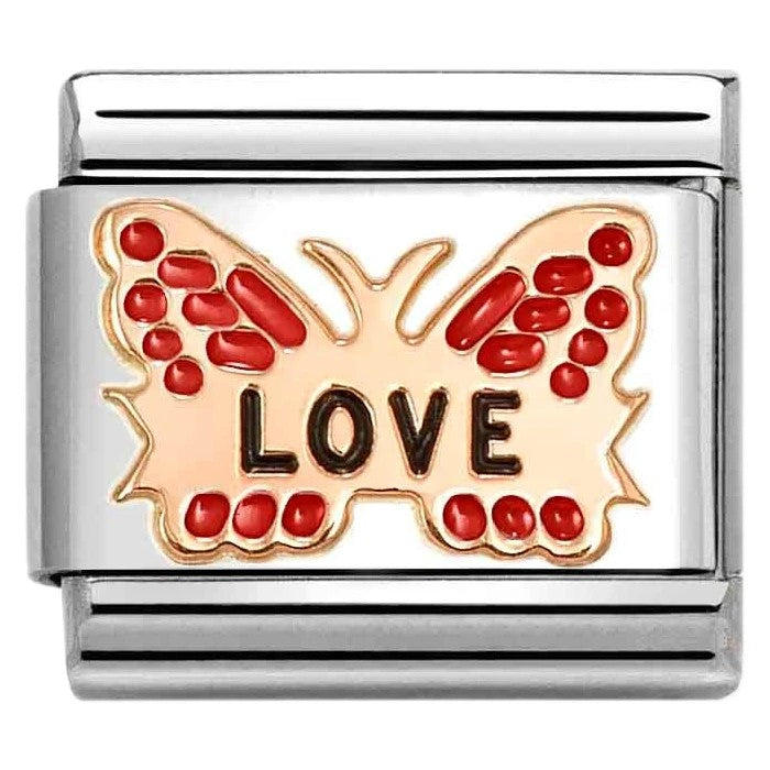 Classic Rose Gold 'Love' Red Butterfly Charm