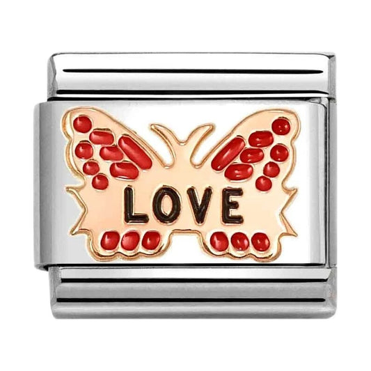 Classic Rose Gold 'Love' Red Butterfly Charm