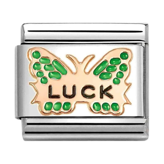 Classic Rose Gold 'Luck' Green Butterfly Charm