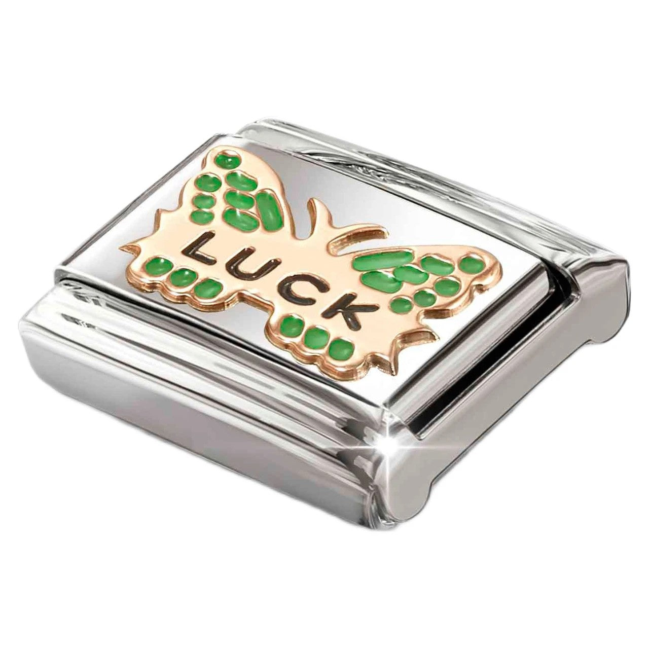 Classic Rose Gold 'Luck' Green Butterfly Charm
