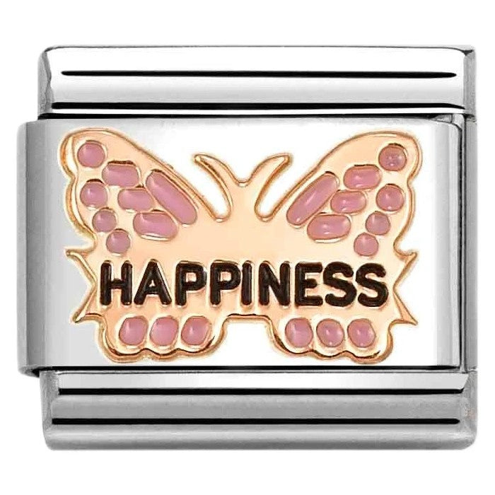 Classic Rose Gold 'Happiness' Pink Butterfly Charm