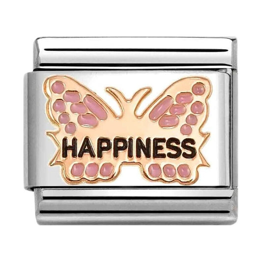 Classic Rose Gold 'Happiness' Pink Butterfly Charm