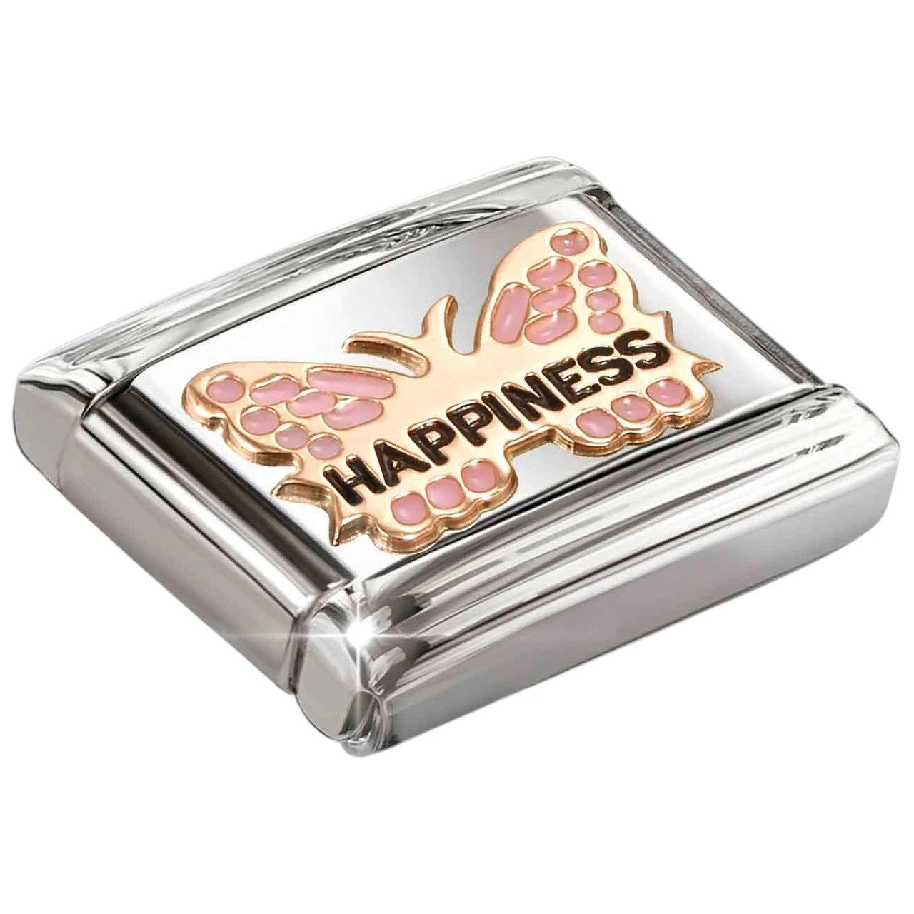 Classic Rose Gold 'Happiness' Pink Butterfly Charm