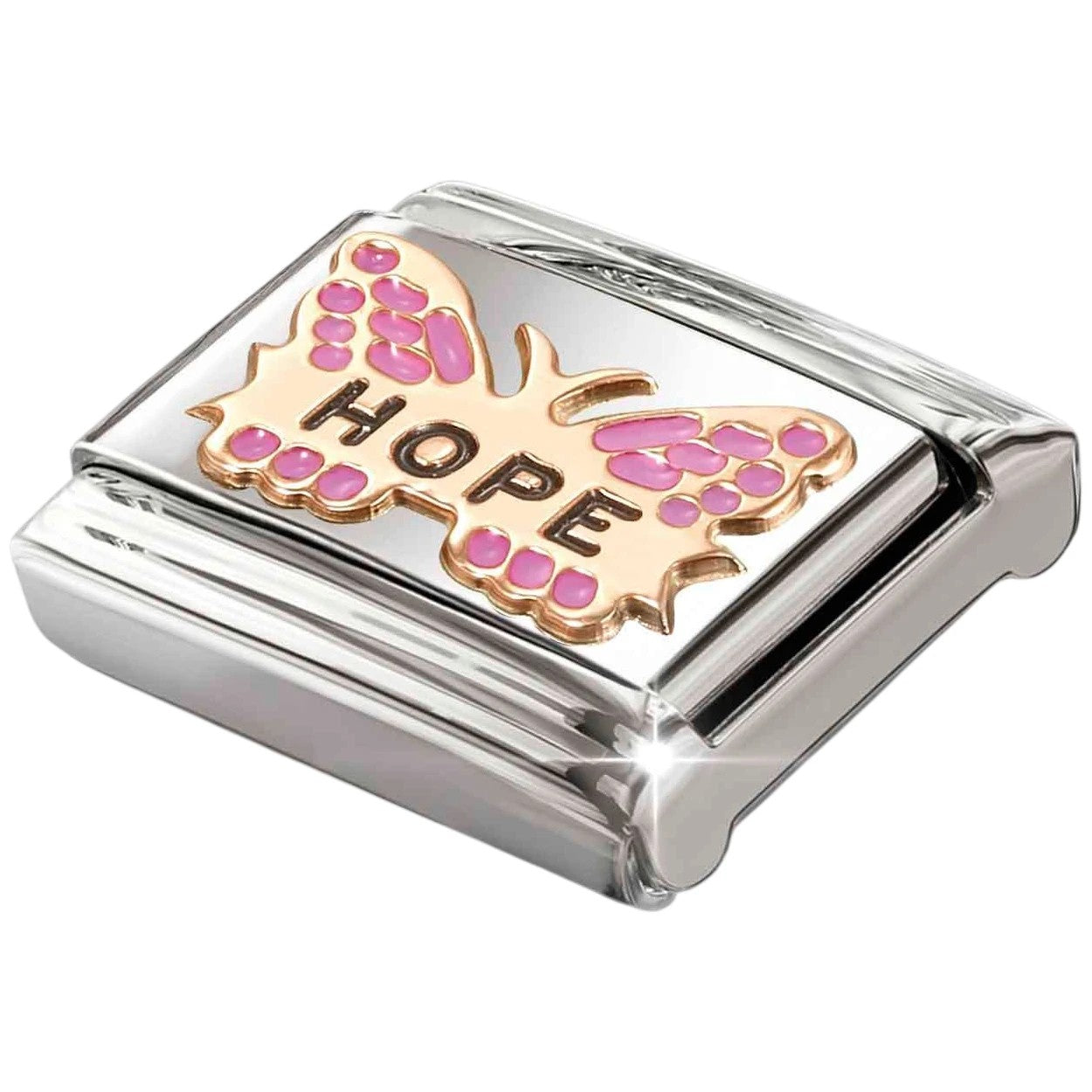 Classic Rose Gold 'Hope' Fuchsia Butterfly Charm