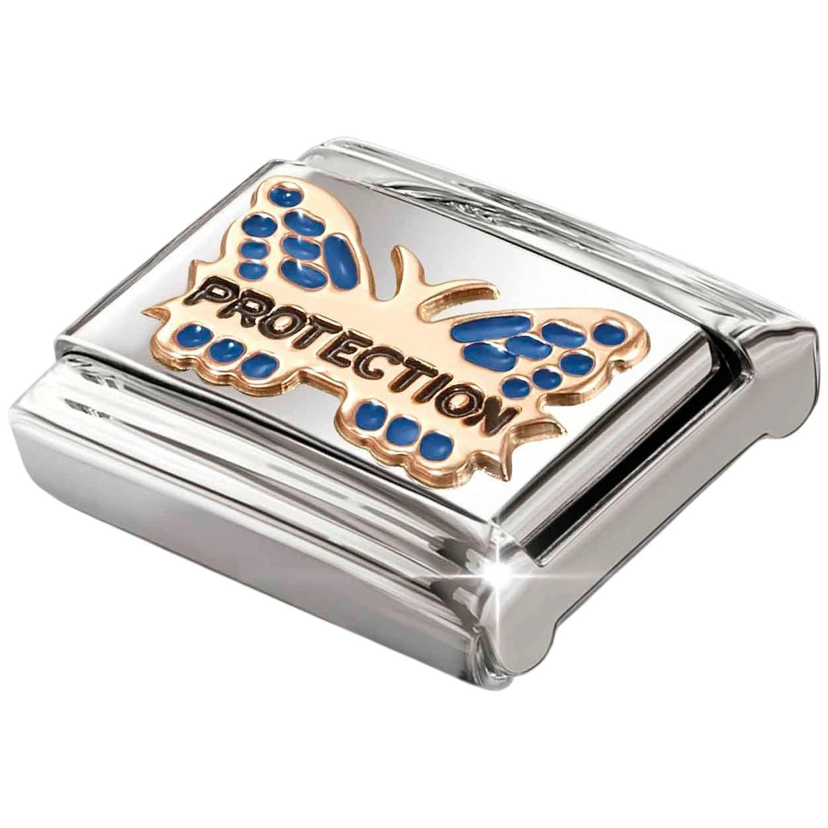 Classic Rose Gold 'Protection' Blue Butterfly Charm
