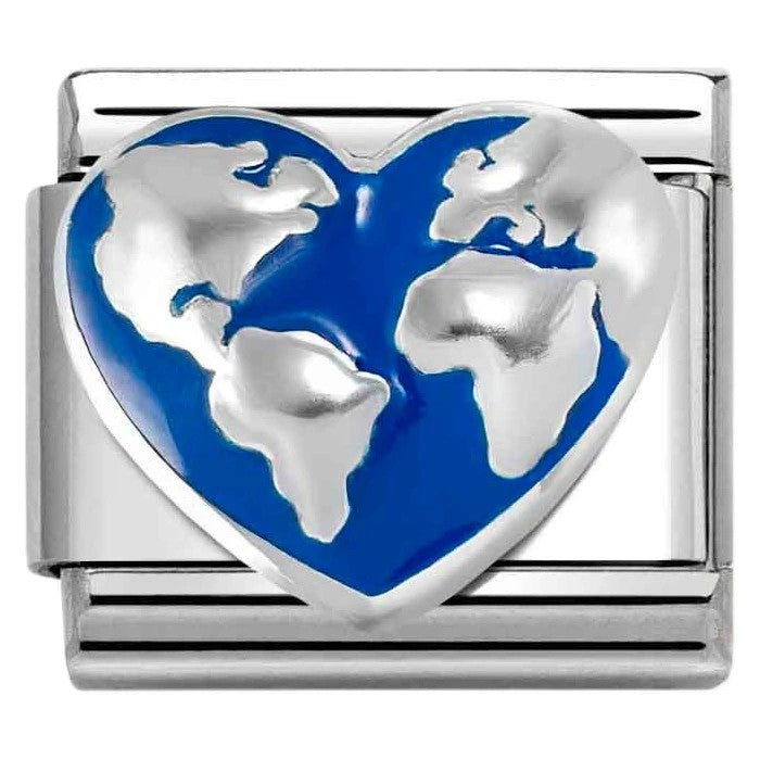 Classic Silver World Map Heart Charm