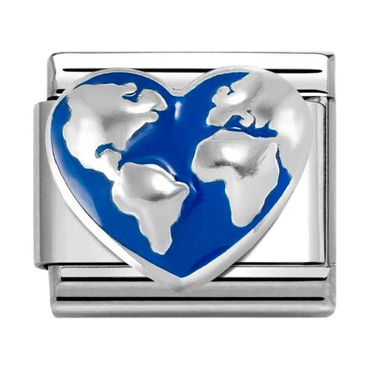 Classic Silver World Map Heart Charm