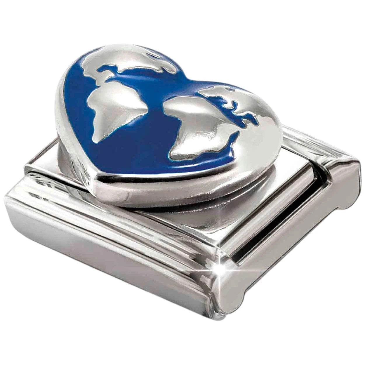 Classic Silver World Map Heart Charm