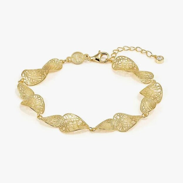 Leaf of Light Gold Plated Filigree Oval Link Bracelet