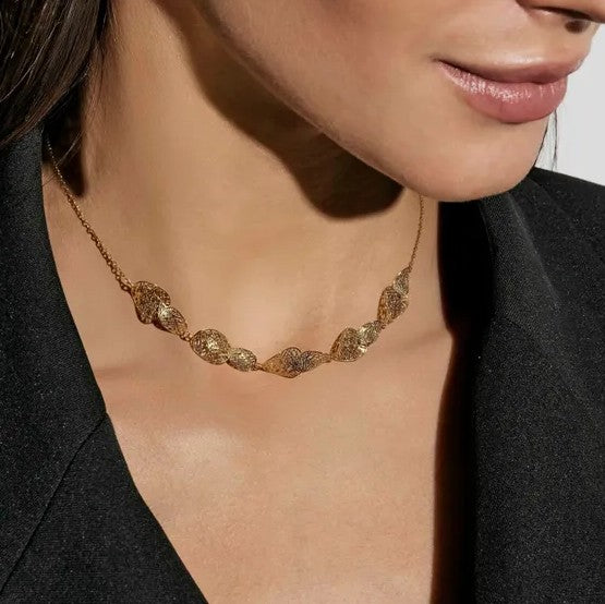 Leaf of Light Silver Filigree Oval Link Necklace